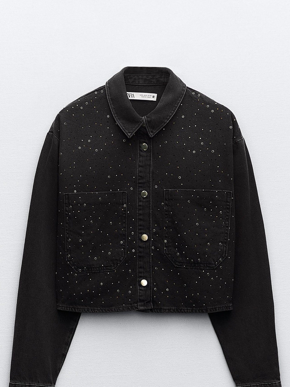 Zara Black Studded Cropped Jean Shirt